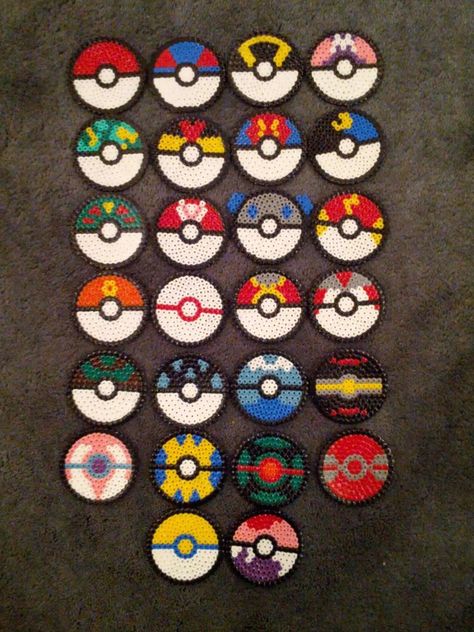 Anime hema beads | Hama Bead Pokeballs by mopsy747 Perler Bead Patterns Pokemon, Hama Beads Pokemon, Perler Beads Ideas, Hamma Beads Ideas, Pokemon Bead, Pokemon Perler Beads, Melty Bead Patterns, Pearl Beads Pattern, Fuse Bead Patterns