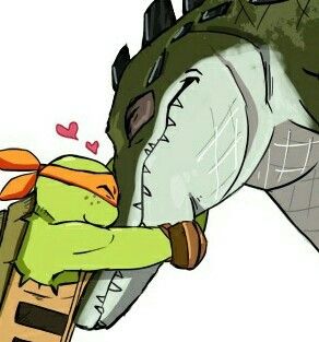 Mikey and leatherhead awwww Tmnt Mikey X Leatherhead, Leatherhead X Mikey, Mikey And Leatherhead Tmnt, Mikey Rottmnt, Mikey Tmnt, Tmnt Mikey, Tmnt Movie, Tmnt Comics, Teenage Mutant Ninja Turtles Art