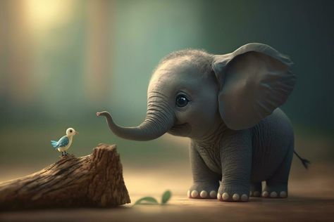 Little Cute Elephant Playing with a Small Bird in the Garden AI generated Elephant Desktop Wallpaper, Farewell Quotes In Hindi, Elephant Cute, Farewell Quotes, Elephants Playing, Elephants Photos, Small Elephant, Playing Football