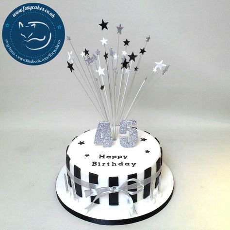 Classy 45th Birthday,  made by The Foxy Cake Company! 50th Birthday Cakes For Men, Birthday Cake For Men, Cake For Men, 45th Birthday Gifts, White Birthday Cakes, Chocolate Birthday Cake, Cakes To Make, 45th Birthday, Cake Name