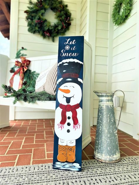 Welcome Wood Sign, Painted Front Porches, Snowman Sign, Winter Porch, Winter Signs, Christmas Porch Decor, Snowman Painting, Christmas Signs Wood, Christmas Wood Crafts