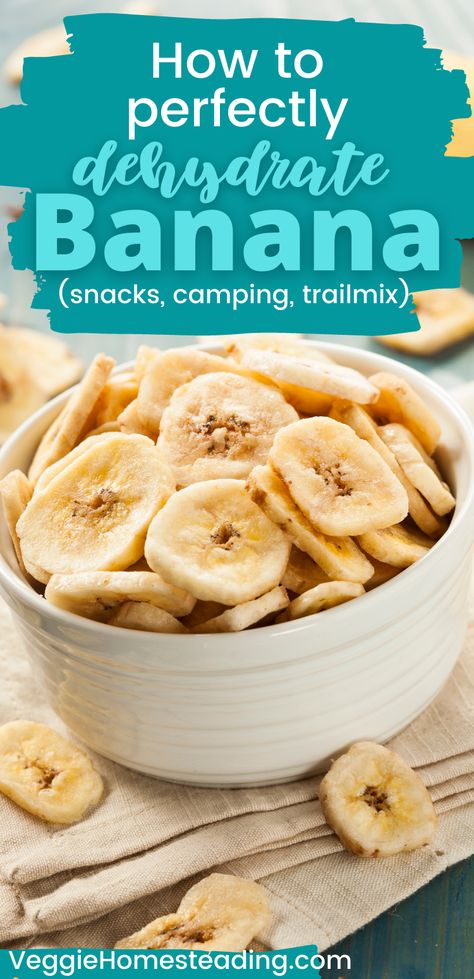 Dehydrate Bananas, Dehydrated Banana Chips, Dehydrator Recipes Fruit, Banana Chips Recipe, Dehydrated Bananas, Dehydrating Food Storage, Dried Banana Chips, Food Dehydration, Banana Snacks