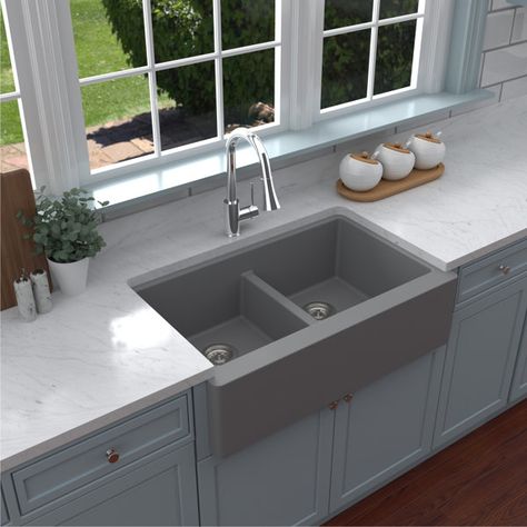 Composite Kitchen Sinks, Quartz Sink, Composite Sinks, Apron Front Kitchen Sink, Newly Remodeled Kitchens, Drop In Kitchen Sink, Apron Sink Kitchen, Farmhouse Apron, Solid Surface Countertops