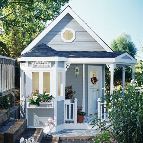 Playhouses Playhouse Window Ideas, Playhouse Colors, Octagonal Window, Backyard Playhouse Ideas, Shed Playhouse, Garden Playhouse, Driveway Ideas, Playhouse Plans, Backyard Playhouse