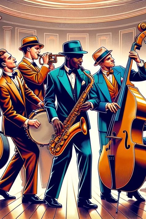 Swing Jazz Big Band Jazz, Zoot Suit, Movie Set, Jazz Band, Movie Sets, Dance Hall, Big Band, Jazz Music, Vintage Vibes