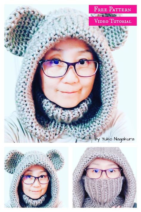 Neck and Face Hoodie Warmer Free Knitting Pattern and Video Tutorial Knitted Hoodie Pattern Free, Snood Knitting Pattern, Hooded Scarf Pattern, Crochet Scarf For Beginners, Knitted Mittens Pattern, Hood Pattern, Hand Knits, Crochet Neck Warmer, Crochet Hoodie