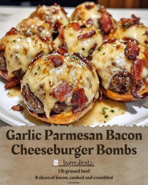 marion grasby | 🧄 Garlic Parmesan Bacon Cheeseburger Bombs 💣 | Facebook Bypass Meals, Meaty Meals, Queens Food, Hamburger Meat Recipes, Best Appetizer Recipes, Hamburger Meat, Wine Connoisseur, Bacon Cheeseburger, Party Appetizers