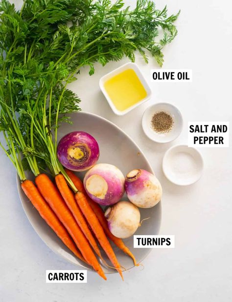 Roasted Turnips and Carrots - Spoonful of Flavor Turnips And Parsnips Recipe, Turnips And Carrots, How To Cook Turnips, Easy Vegetable Side Dish, Baked Boneless Chicken Thighs, Roasted Turnips, Parsnip Recipes, Oven Roasted Carrots, Easy Vegetable Side Dishes