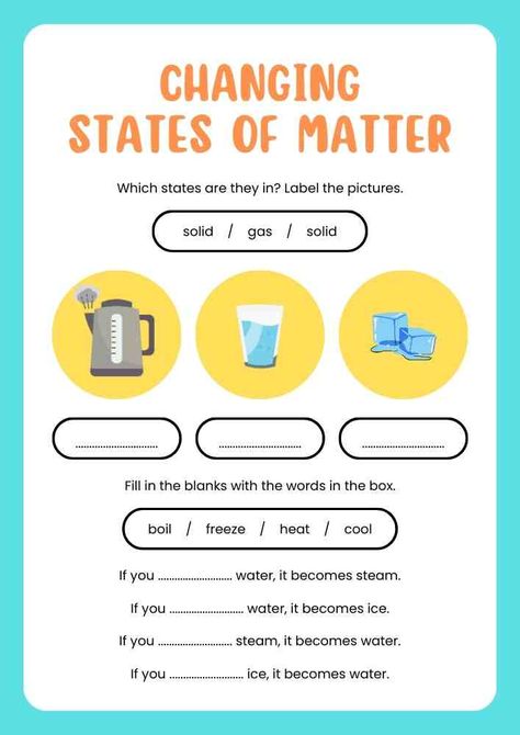 Changing States of Matter English Worksheet Changing States Of Matter, Changes In Matter, Matter Activities, States Of Matter Worksheet, Matter Worksheets, English Worksheet, English Grammar Worksheets, States Of Matter, Grammar Worksheets