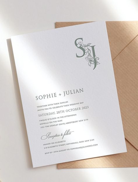 Letterpress Wedding Invitation. Custom Monogram. Wedding Invite. Olive Green. Sage Green. Floral Wedding Card. Botanical. Flowers. DEPOSIT - Etsy Australia Sage Green Floral Wedding, Green Floral Wedding, Monogram Invitation, Letterpress Wedding Invitation, Green Invitations, Sage Green Floral, Green Wedding Invitations, Sage Green Wedding, Green Sage