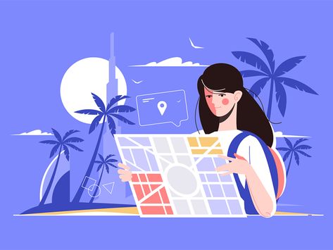 Girl holding map in hands by Anton Fritsler (kit8) for Kit8 on Dribbble Cartoon Sketches, Business Illustration, Forest Design, Illustration Girl, Flat Illustration, Illustration Character Design, Hand Illustration, Design Reference, Ad Design