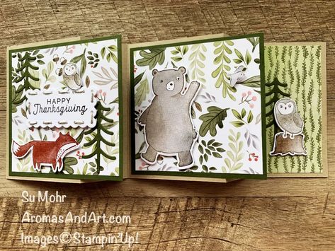 Happy Forest Friends Fun Fold Card - Aromas and Art Happy Forest Friends, Stampin Up Project, Card Making Tips, Fancy Fold Cards, Forest Friends, Thanksgiving Cards, Fancy Folds, Stamping Up Cards, Fun Fold Cards