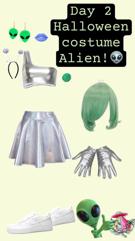 #day2 #alien #halloweencostume Alien Dance Costume, Alien Costume Ideas Diy, Diy Alien Costume Women Easy, Alien Costume Women Diy, Alien Girl Costume, Diy Alien Costume Women, Retro Alien Costume, Cute Alien Costume, Alien Costume Diy