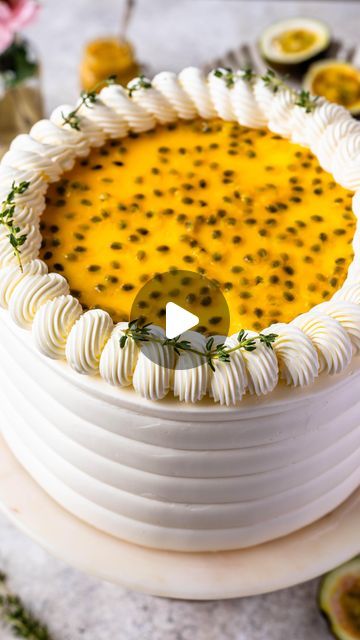 257K views · 16K likes | Camila Hurst on Instagram: "Passionfruit cake, layers of passionfruit cake, brushed with passionfruit syrup, filled with passionfruit curd, frosted with Swiss meringue buttercream 💛 such a delicious cake bursting with passionfruit flavor!  #cakedecorating #cake #cakedesign #cakeart" Passion Cake Decoration, Passion Fruit Coconut Cake, Fruity Birthday Cake, Camila Hurst, Passionfruit Syrup, Passionfruit Cake, Passionfruit Curd, Passion Fruit Cake, Meringue Cake