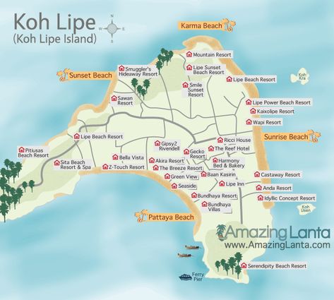 Koh Lipe Map Thailand Map, Koh Lipe, Thailand Adventure, Thailand Vacation, Homes Decor, Design Homes, Thailand Beaches, Beach Bungalows, Best Sunset