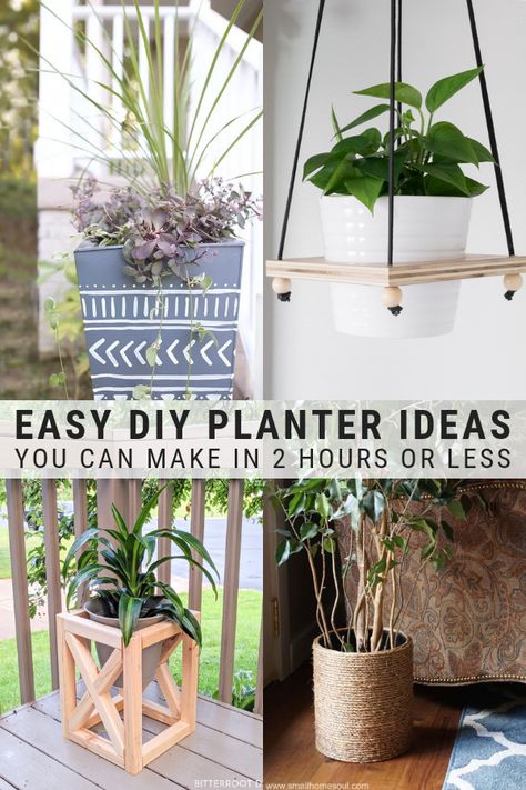 Check out my roundup of easy DIY planters you can make in 2 hours or less! Planter Diy Indoor, Diy Indoor Planter, Large Diy Planters, Diy Plant Pots, Styling Plants, Diy Wood Planter Box, Diy Planters Indoor, Upcycled Planter, Planter Project