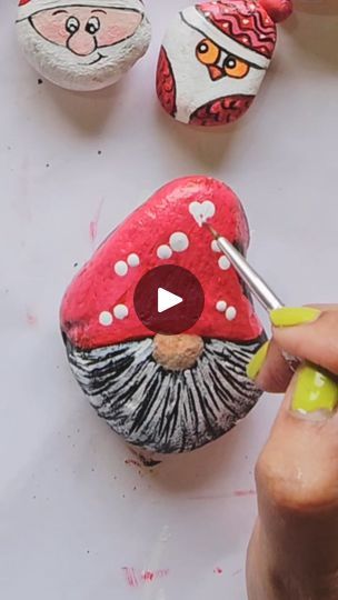 2.9K views · 129 reactions | Gnome with 3D Nose Painting On Rock 
Christmas Painting ideas on Rock/Stone 🌲🎅
#rockpainting #Christmas | By Little Rocks | Facebook January Painted Rocks, Gnomes Painted On Rocks, Snowman Rock Painting Ideas, Gnome Rock Painting Ideas, Winter Rock Painting Ideas, Gnome Rock Painting, Painted Christmas Rocks, Nose Painting, Gnome Paint