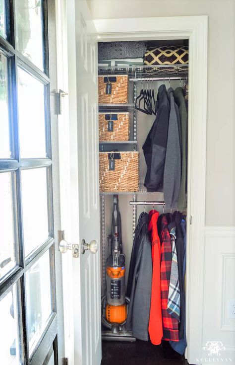 Entry Closet Organization, Coat Closet Storage, Hall Closet Organization, Coat Closet Makeover, Coat Closet Ideas, Foyer Closet, Small Coat Closet, Before And After Makeover, Organiser Son Dressing