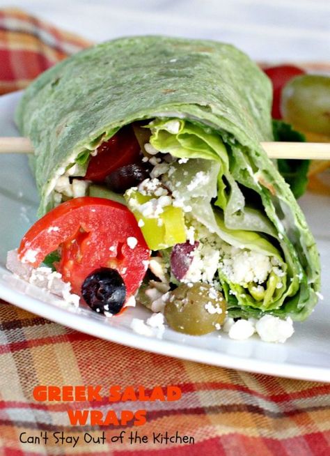 Greek Salad Wraps – Can't Stay Out of the Kitchen Greek Salad Wrap, Salad Wrap, Grilled Salad, Spinach Wraps, Greek Salad Dressing, Antipasto Salad, Mediterranean Diet Meal Plan, Mozzarella Salad, Greek Salad Pasta