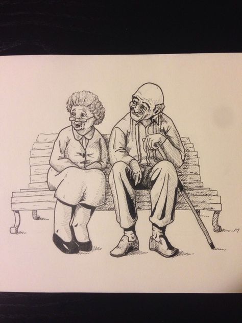 Grandma And Grandpa Drawing, Drawing For Grandma, Old Couple Drawing, Grandma Sketch, Grandmother Drawing, Grandpa Drawing, Grandma Drawing, Person Sketch, The Apple Of My Eye