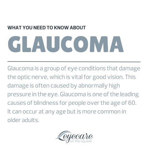 Glaucoma isn't just one condition, but a group of eye diseases that can damage the optic nerve, crucial for clear vision. Often linked to high eye pressure, it's a leading cause of blindness, especially in those over 60. But it can affect anyone, at any age. Awareness and regular eye exams are key to early detection and prevention. Let's keep our eyes on glaucoma and protect our vision. Optic Nerve, Eye Exam, Nerve, Eye Health, High Pressure, Disease, Need To Know, Health Tips, Conditioner