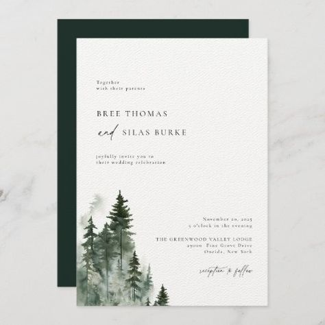 Pine Tree Wedding Invitations & Templates | Zazzle Evergreen Wedding Invitations, Pine Tree Wedding Invitations, Pnw Wedding Invitations, Wedding Invite Simple, Forest Theme Invitations, Forest Green Wedding Invitations, Wedding Invitations Forest, Woodsy Wedding Invitations, Boho Forest Wedding