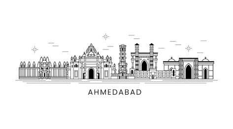 Premium Vector | Linear ahmedabad skyline black and white Ahmedabad Skyline, Office Wall Design, Outline Images, Vector Drawing, Office Wall, Ahmedabad, Design Assets, Vector Photo, Architecture Drawing