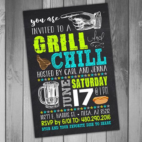 Summer Bash Party Ideas, Bonfire Invitations, Summer Bbq Invitations, 45 Anniversary, Bbq Grill Diy, Bbq Decor, Grill And Chill, Grill Diy, Backyard Grill Ideas