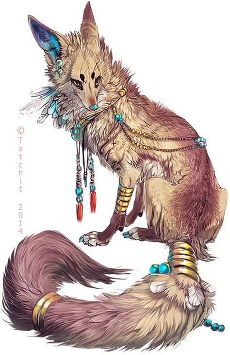 The ancient companion. Decorated fox Pet Anime, Creature Fantasy, Arte Inspo, Arte Animal, 판타지 아트, 영감을 주는 캐릭터, Magical Creatures, Pics Art, Creature Design