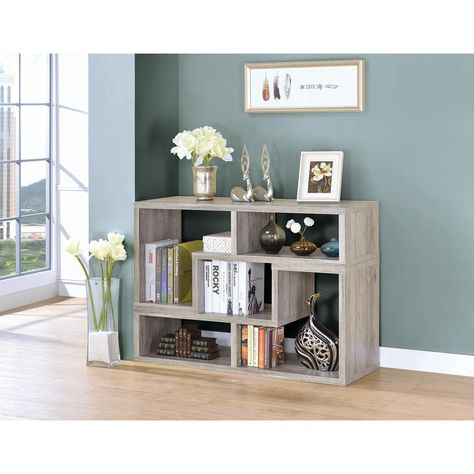 Convertable Bookcase and TV Console Grey Driftwood - Walmart.com - Walmart.com Bookcase Decorating Ideas, Asymmetrical Arrangement, Bookcase Decorating, Television Console, L Shaped Shelves, Cube Shelving, Shelving Decor, Sample Boards, Contemporary Bookcase