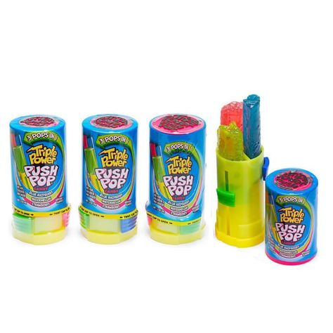 PRICES MAY VARY. Triple Power Push Pop comes with 3 mouth-watering flavors in 1- Strawberry, Blue Raspberry and Watermelon. Try each flavor separately, combine two, or enjoy all three together as you push up the flavor levers. Triple the pop, triple the fun! The powerful fruity lollipops of Triple Power Push Pop can be enjoyed now and saved for later. Try each flavor separately, combine two, or enjoy all three together as you push up the flavor levers. Triple Power Push Pop comes with 3 mouth-wa Push Pop Candy, Nostalgic Candy, Sleepover Food, Push Pop, Retro Candy, Junk Food Snacks, Push Pops, Candy Brands, Kids Candy