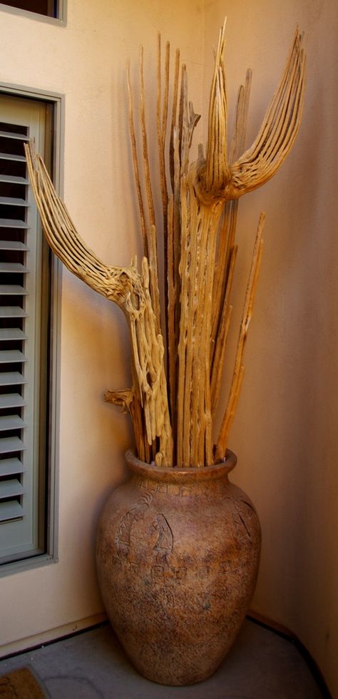 Saguaro Skeleton Ribs and Arms in Entry Porch, Ocotillo, Az. (closer view) Cactus Skeleton, Cactus Lamp, Cactus Wood, Cholla Cactus, Cactus Craft, Arizona Living, Southwestern Home Decor, Arizona House, Skeleton Decorations