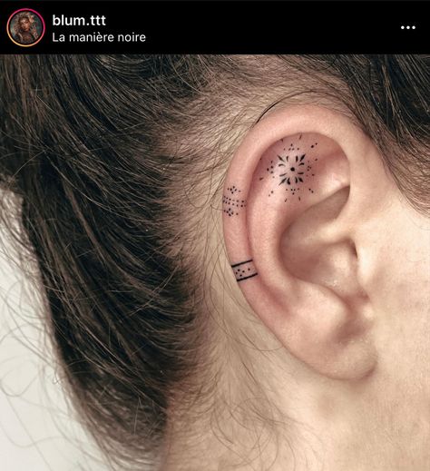 Tattoo Ears, Ears Tattoo, Inner Ear Tattoo, Tiny Ornaments, Trippy Tattoo, Cuff Tattoo, Ear Tattoo Ideas, Tattoo Meanings, Handpoke Tattoo