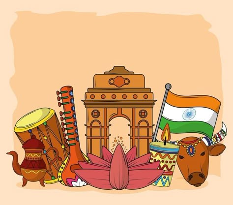 Indian culture concept Premium Vector | Premium Vector #Freepik #vector #india-gate #india-culture #indian-monuments #india-monuments Indian Culture Poster Design, Drawing On Indian Culture, Heritage Of India Posters, Different Cultures Of India, Rangoli On Indian Culture, India Culture Poster, Indian Culture Drawing Ideas, Indian Heritage Poster, Diversity In India Poster