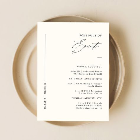 Simple Minimal Wedding Weekend Schedule of Events Enclosure Card Wedding Reception Order Of Events, Wedding Reception Order, Order Of Wedding, Formal Typography, Reception Order Of Events, Simple Minimal Wedding, Wedding Ceremony Order, Order Of Events Wedding, Ceremony Order