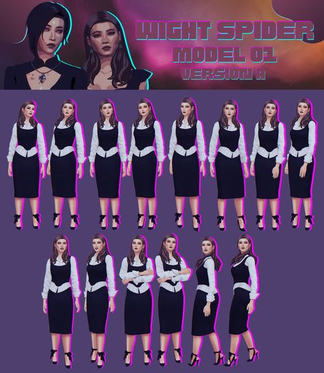 Model 01 Version A and Version A Smiling | Patreon Poses Sims 4, Ts4 Poses, 4 Poses, Camera Logo, Sims Hair, Pose References, Sitting Poses, Standing Poses, 4 Dresses