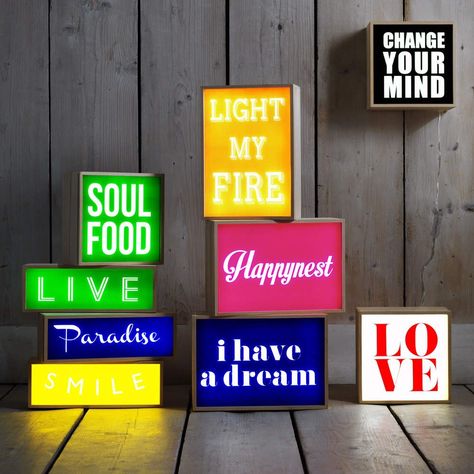 Lightbox Signage, Letters Typography, Neon Box, Light Boxes, Chimney Breast, Lights Wall, Light My Fire, Decorative Lighting, Prints Wall