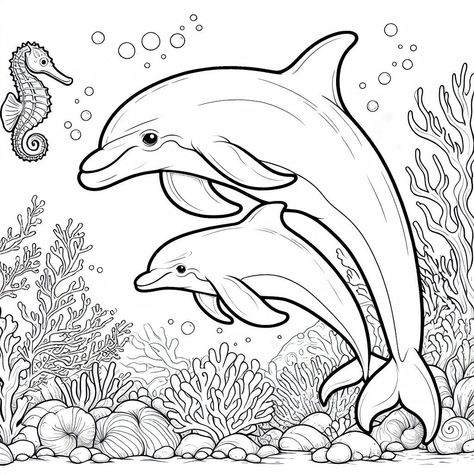 Baby Dolphin, Ocean Coloring Pages, Baby Cubs, Mother Bear, Baby Dolphins, Mother Bears, Ocean Kids, Boy Drawing, Water Animals