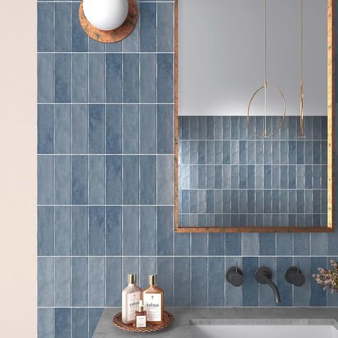 Gradient Subway Tile Collection - iTileMosaic Blue Vertical Tile Bathroom, Blue Backsplash Bathroom, Tile Accent Wall Bathroom, Bathtub Tile Surround, Blue Tile Bathroom, Blue Shower Tile, Blue Subway Tile, Colorful Tile, Blue Bathroom Tile