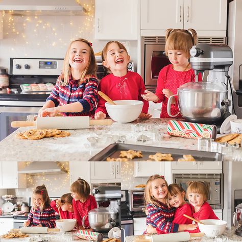 2019 CHRISTMAS MINIS - Cookies in the Kitchen Setup | Meagan Paige Photography Christmas Cookie Photo Shoot, Christmas Kitchen Photoshoot, Baking Photos, Christmas Photoshoot Kids, Diy Christmas Photoshoot, Christmas Pictures Kids, Christmas Mini Shoot, Christmas Cookies Kids, Baby Christmas Photography