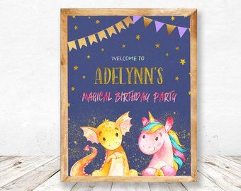 Dragon unicorn party | Etsy Unicorn Dinosaur Party, Dragons Birthday Party, Dragon And Unicorn, Unicorn And Dragon, Unicorns And Dragons, Dinosaurs Birthday Party, Dinosaur Birthday Decorations, Magical Birthday Party, Dragon Birthday Party