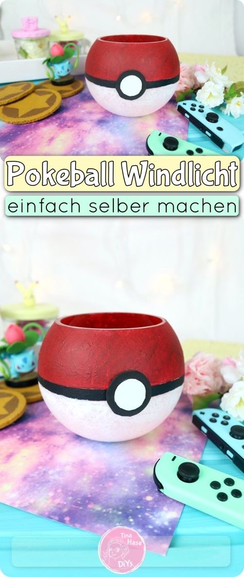 Pokemon DiY : Windlicht selber machen Pokemon Bastelanleitung / Gamer Merchandise selber machen & Gamer Dekoration  Pokemon Deko selber machen Pokemon Diy Crafts, Pokeball Diy, Diy Pokeball, Diy Manga, Diy Pokemon, Pokemon Themed Party, Anime Diys, Pokemon Room, Pokemon Diy