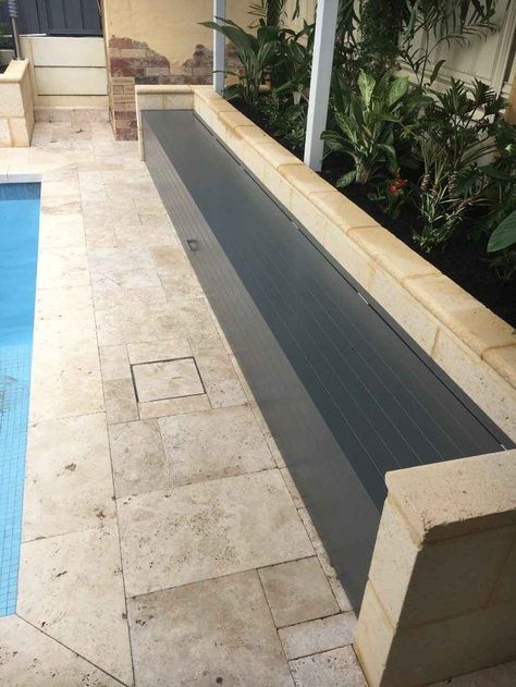 Pool Roller Cover, Easy Pool Cover Ideas, Pool Blanket Boxes, Pool Covers Above Ground, Pools Backyard Australia, Pool Gardens Australia, Above Ground Pool Pump Cover Ideas, Cover Pool Ideas, Pool Cover Ideas Above Ground