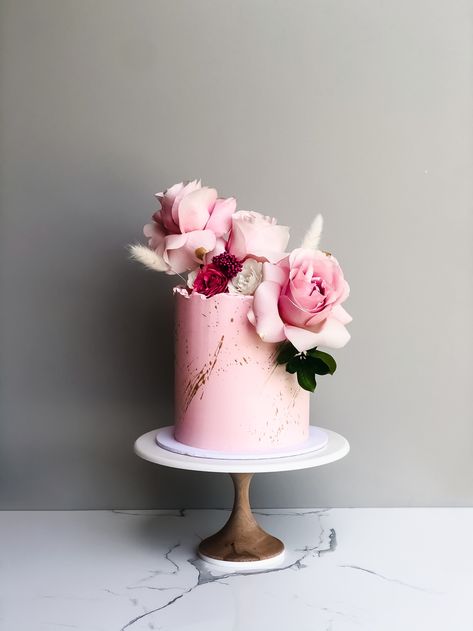 6 inch Tall Cake — Sieve & Stone 3 Birthday Cake, Petite Cakes, Pink Rose Cake, 1st Year Cake, Cake With Strawberries, Tall Cake, 3 Birthday, Flowers Candles, Cakes And Desserts