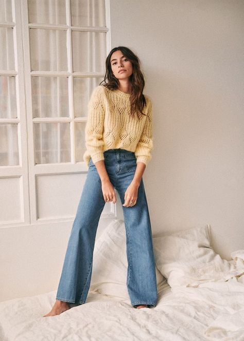 Sézane The Venice Outfit Jeans, Autumn Fashion Casual, Jeans Outfit, High Waisted Jeans, Look Vintage, Fall Fashion Trends, Look Plus, Mode Inspiration, High Waisted Trousers