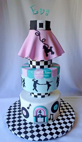 Sock hop - Rock n Roll cake by Diane McCann 70th Cake, Bolo Musical, Dance Cake, 50s Theme, Cake Competition, Music Cakes, Fun Cakes, Sock Hop, Roll Cake