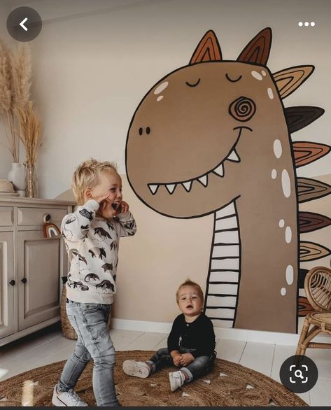 Dinosaur Mural, Playroom Mural, Dinosaur Room, Kids Room Murals, Kids Room Paint, Room Wall Painting, Murals For Kids, Kids Bedroom Inspiration, Baby Room Inspiration