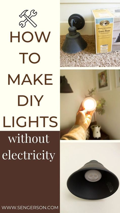 Lights Without Electricity, Wireless Lighting Ceilings, Diy Sconces Ideas, Lighting Without Electricity, Lampshades Diy, Diy Wall Sconces, Wall Lights Diy, Wireless Lighting, Diy Lights