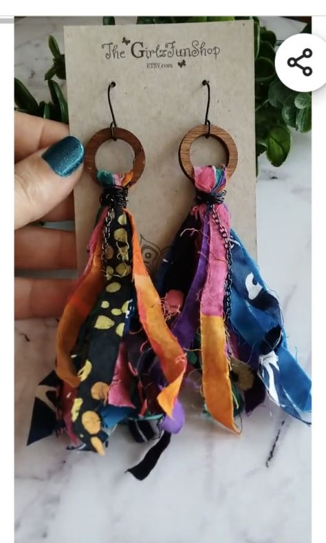 Shredded Fabric Earrings, Sari Ribbon Jewelry, Yellow Tassel Earrings, Ribbon Tassel, Textile Earrings, Earrings Fabric, Ribbon Jewelry, Fabric Earrings, Fiber Jewelry