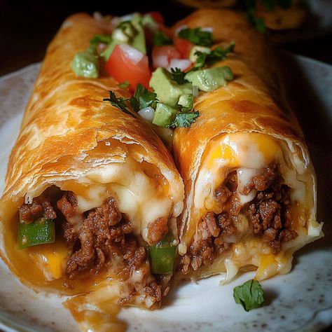 Beef and Cheese Chimichanga Keto Mexican Chimichangas, Beef Tortilla Recipes, Beef And Bean Chimichanga, Ground Beef Chimichanga Recipe, Chimichanga Recipe Beef, Keto Chimichangas, Breakfast Chimichanga, Ground Beef Chimichangas, Cheese Chimichanga Recipe